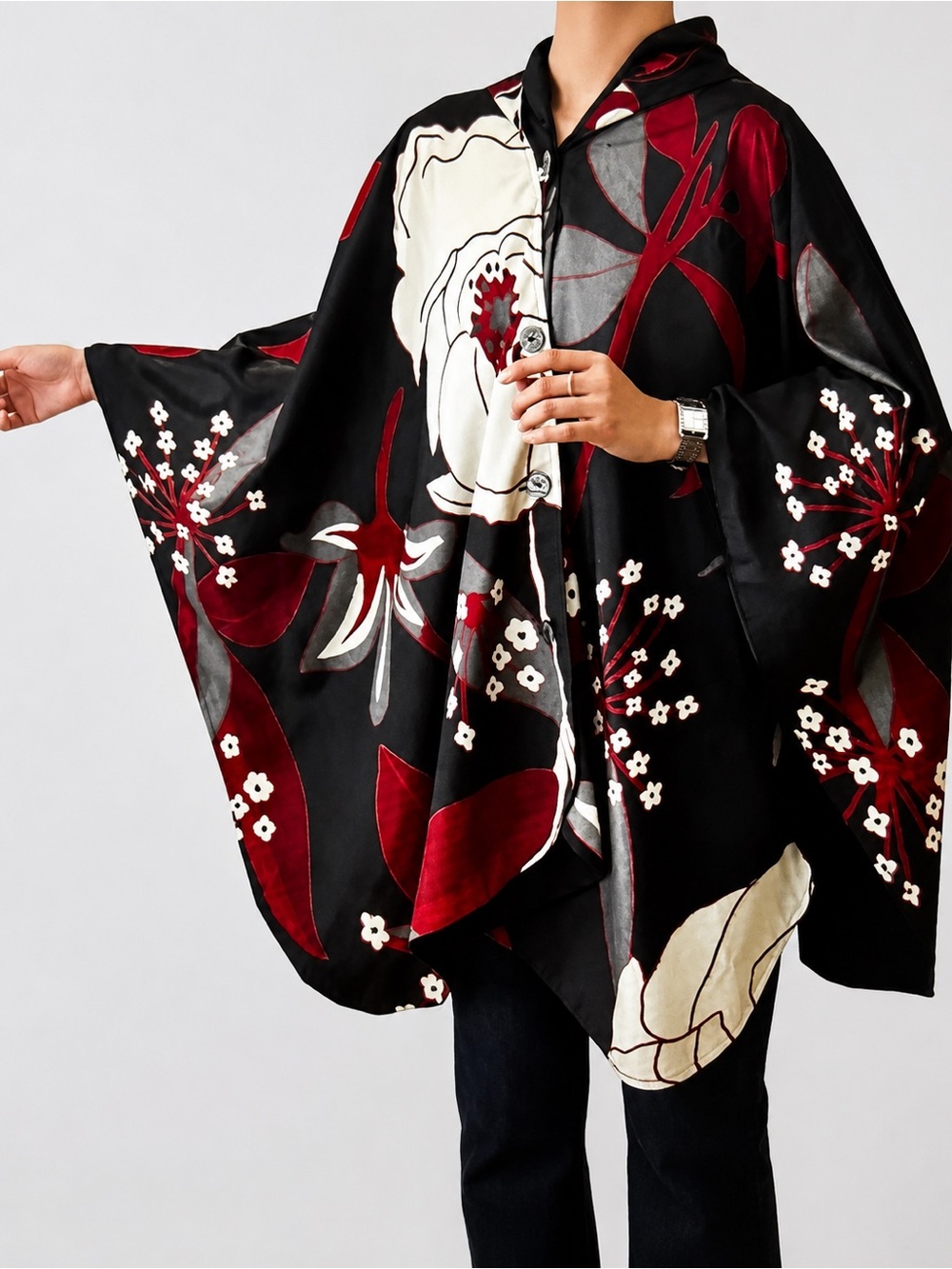 Floral Black and Red Reversible Rain Cape